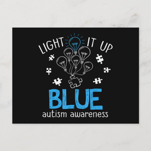 Light It Up Blue Autism Awareness Autistic Puzzle  Postcard (Front)