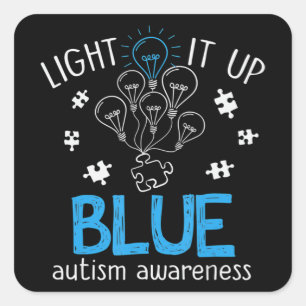 Light It Up Blue Autism Awareness Autistic Puzzle  Square Sticker