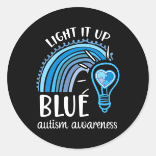 Light It Up Blue Autism Awareness Month Rainbow Pu Classic Round Sticker