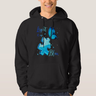 Light It Up Blue Autism Awareness Puzzle Butterfly Hoodie