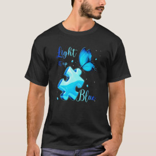 Light It Up Blue Autism Awareness Puzzle Butterfly T-Shirt