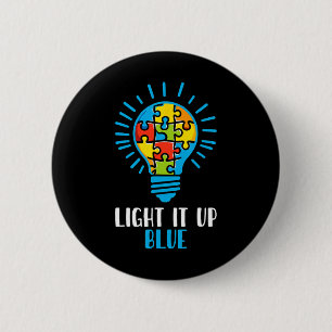Light It Up Blue Autism Awareness Puzzle Light Bul 6 Cm Round Badge