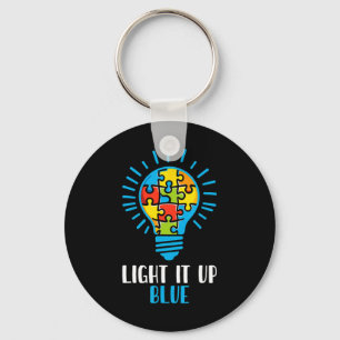 Light It Up Blue Autism Awareness Puzzle Light Bul Key Ring