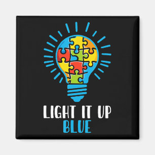 Light It Up Blue Autism Awareness Puzzle Light Bul Magnet