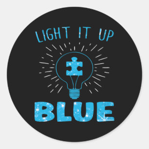 Light It Up Blue Autism Awareness Puzzle Piece  Classic Round Sticker