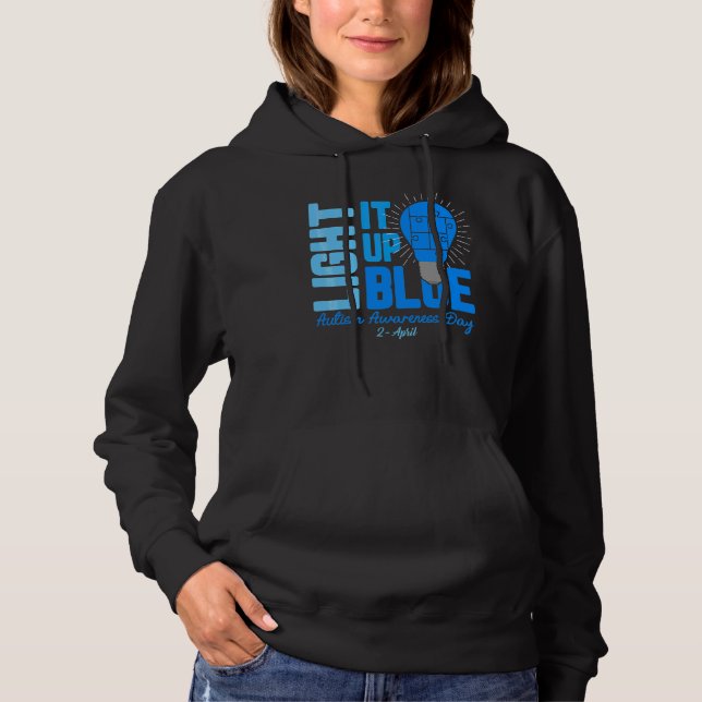 Light It Up Blue Autism Awareness  Puzzle Piece Ri Hoodie (Front)