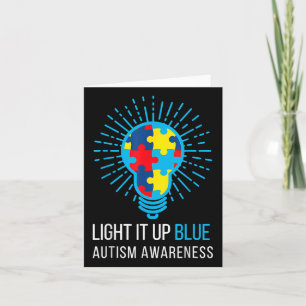 Light It Up Blue Autism Awareness Ribbon Puzzle Pi Card