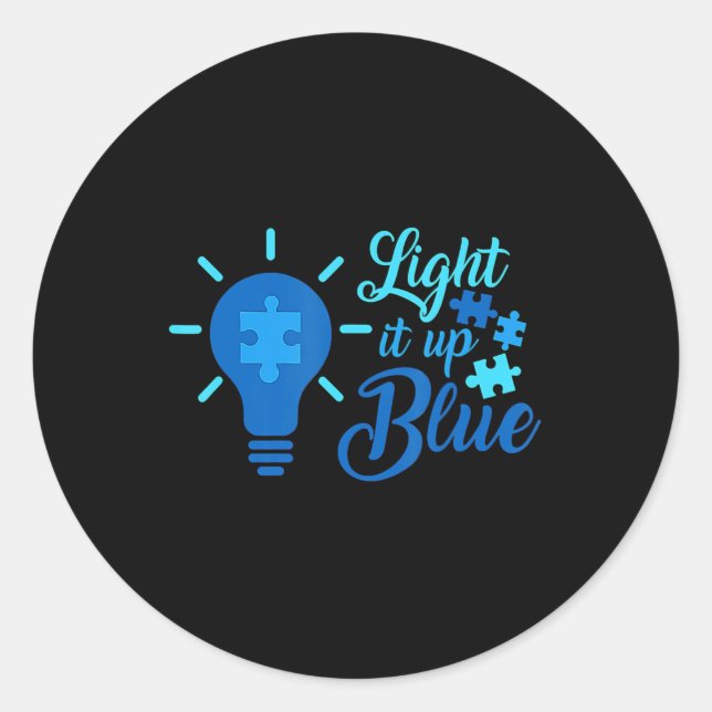 Light It Up Blue Autism Awareness Ribbon Puzzle Pi Classic Round Sticker (Front)