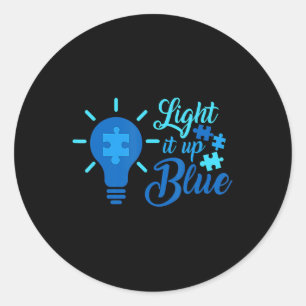 Light It Up Blue Autism Awareness Ribbon Puzzle Pi Classic Round Sticker