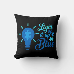 Light It Up Blue Autism Awareness Ribbon Puzzle Pi Cushion