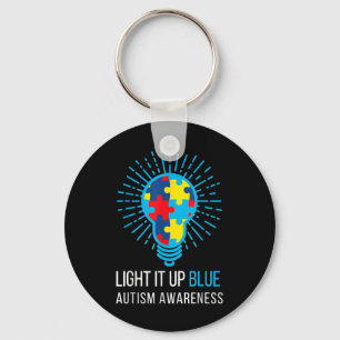 Light It Up Blue Autism Awareness Ribbon Puzzle Pi Key Ring