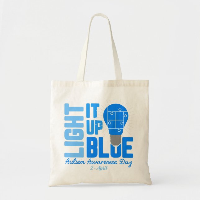 Light It Up Blue Autism Awareness Shirt, Autism Aw Tote Bag (Front)