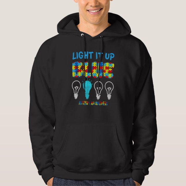 Light It Up Blue Autism Awareness Support Puzzle P Hoodie (Front)