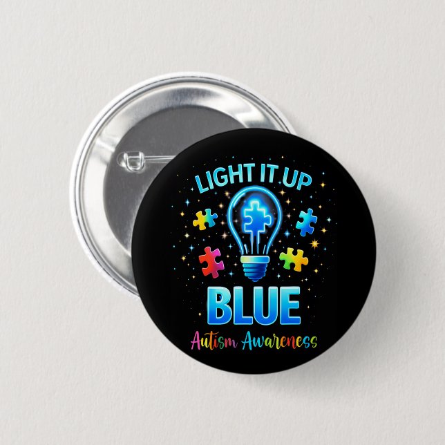 Light It Up Blue Autistic Autism Awareness 6 Cm Round Badge (Front & Back)