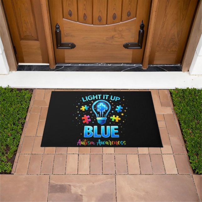 Light It Up Blue Autistic Autism Awareness Doormat (Outdoor)