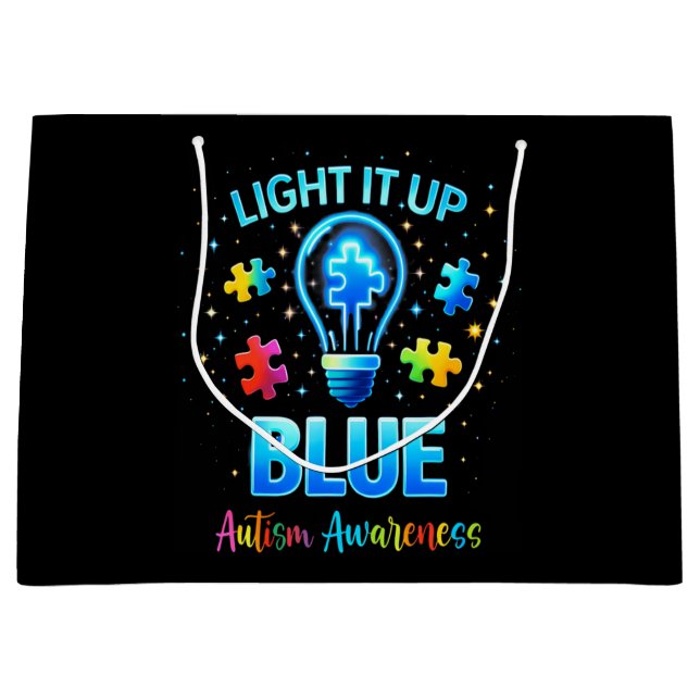 Light It Up Blue Autistic Autism Awareness Large Gift Bag (Front)