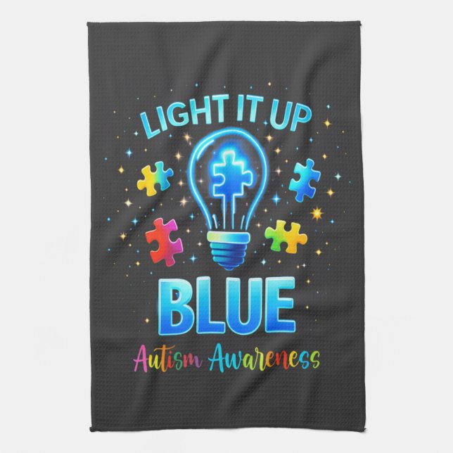 Light It Up Blue Autistic Autism Awareness Tea Towel (Vertical)