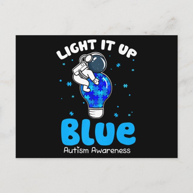Light It Up Blue Funny Puzzle Piece Autism Awarene Postcard (Front)