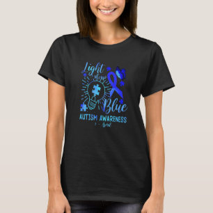 Light It Up Blue Puzzle Butterfly Ribbon Autism Aw T-Shirt