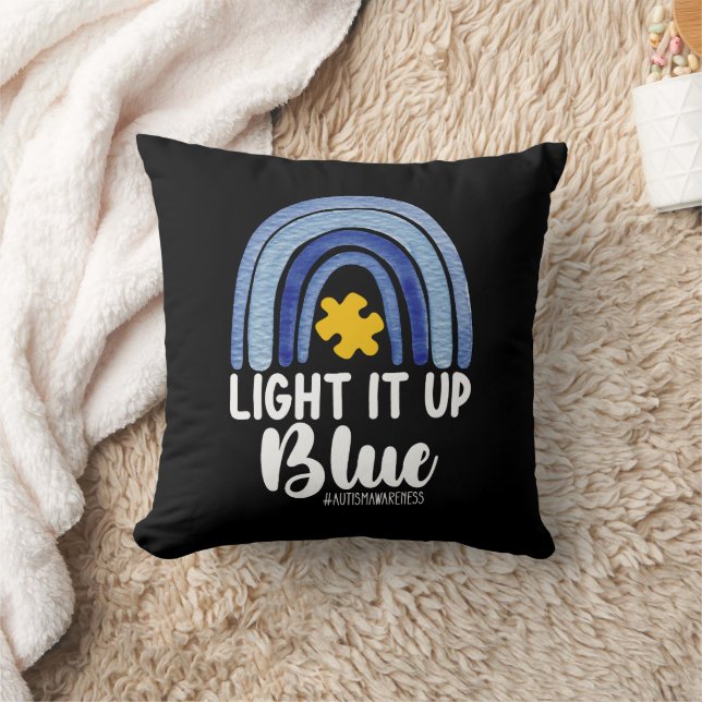 Light It Up Blue Rainbow Autism Awareness Family Cushion (Blanket)