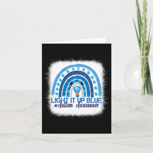 Light It Up Blue Rainbow Bleached Autism Awareness Card (Front)