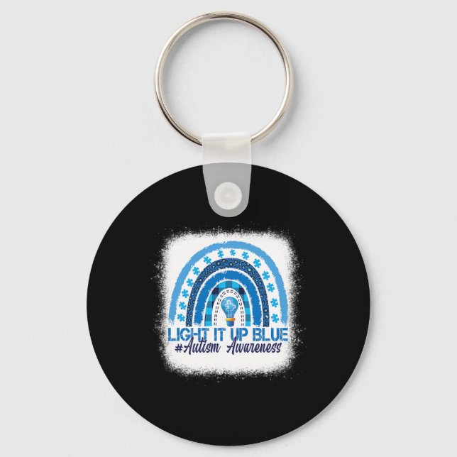 Light It Up Blue Rainbow Bleached Autism Awareness Key Ring (Front)