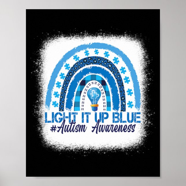 Light It Up Blue Rainbow Bleached Autism Awareness Poster (Front)