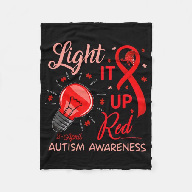 Light It Up Red Autism Awareness Puzzle Men Women  Fleece Blanket (Front)