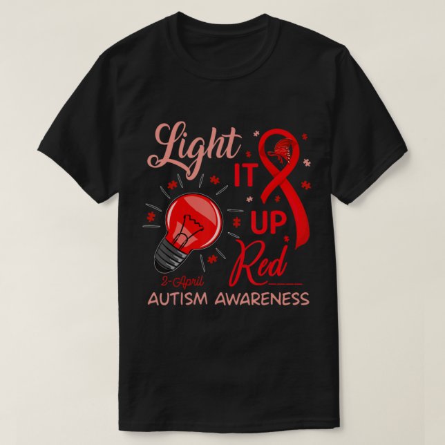 Light It Up Red Autism Awareness Puzzle Men Women  T-Shirt (Design Front)
