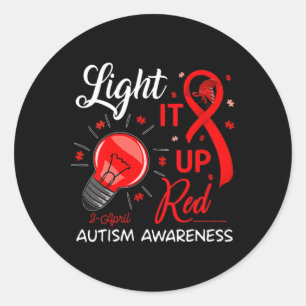 Light It Up Red Autism Awareness Ribbon Puzzle Pie Classic Round Sticker