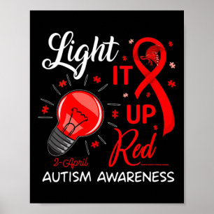 Light It Up Red Autism Awareness Ribbon Puzzle Pie Poster