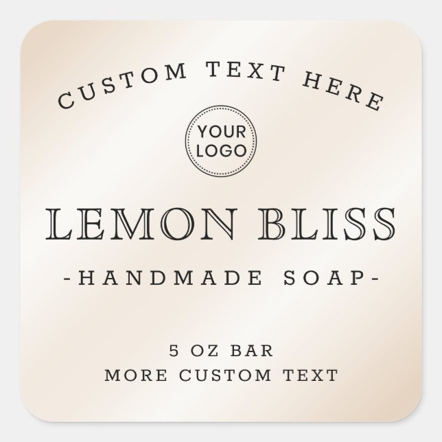 Light ivory satin custom logo square product label (Front)