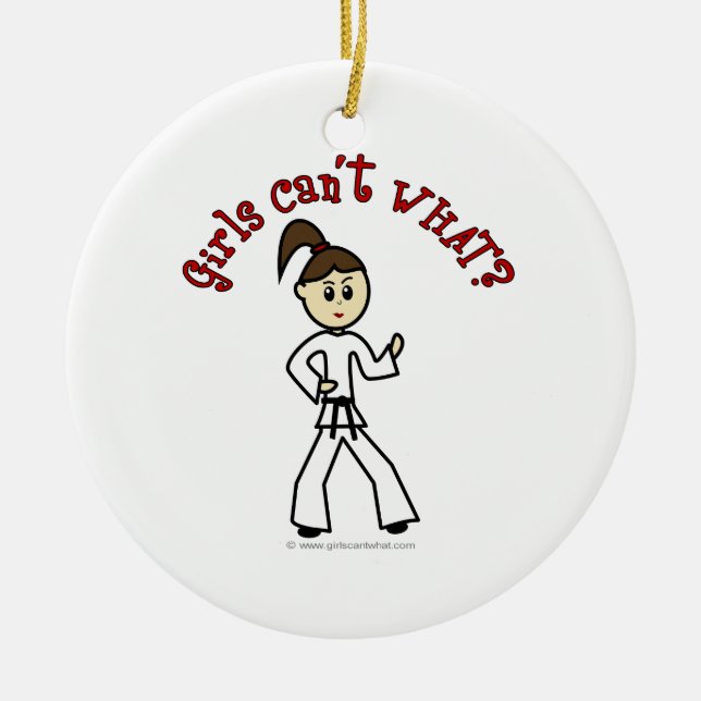 Light Karate Girl Ceramic Tree Decoration (Front)