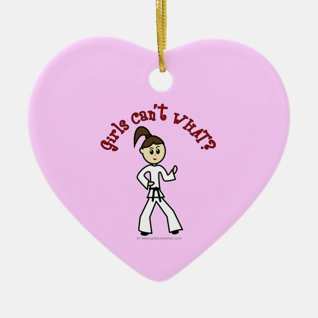 Light Karate Girl Ceramic Tree Decoration (Front)