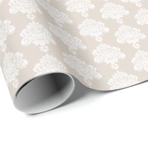 Light Khaki White Damask Wrapping Paper
