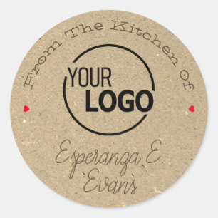 Light Kraft Paper Logo Signature Template Hearts Classic Round Sticker