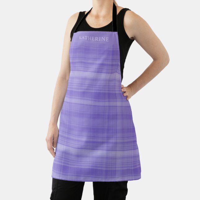 Light Lavender Violet Purple Chequered Pattern Apron (Insitu)