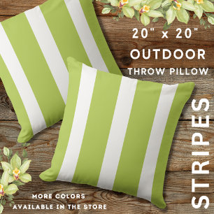 Light Leaf Green And White Awning Striped Cushion