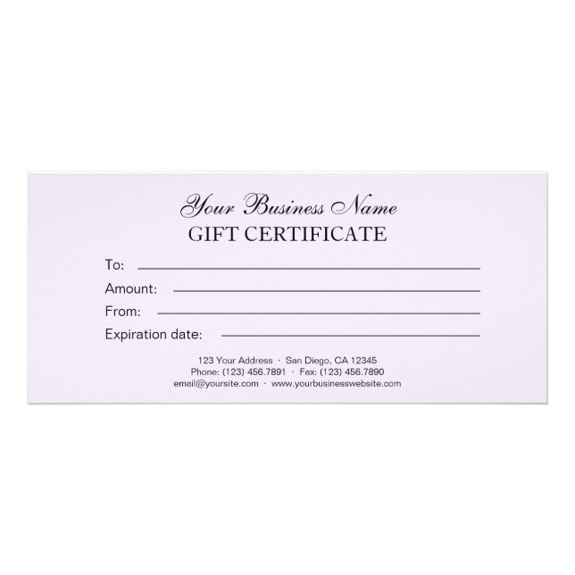 Light Lilac Classic Generic Plain Gift Certificate (Front)