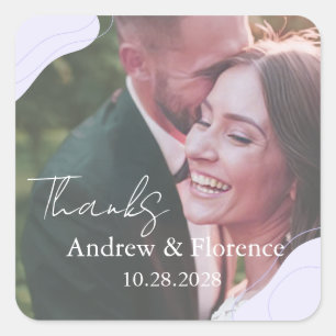 Light Lilac Wedding Photo Space Cursive Serif Text Square Sticker