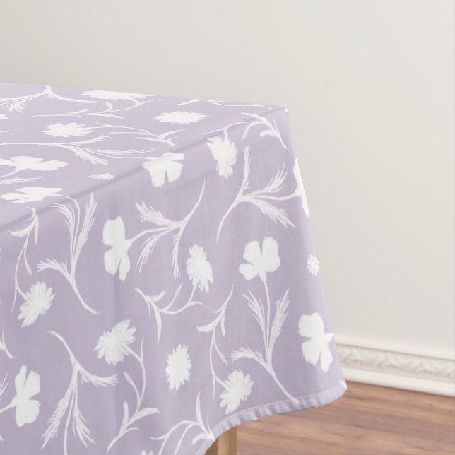 Light Lilac White Liberty Floral Pattern Elegant Tablecloth (In Situ)