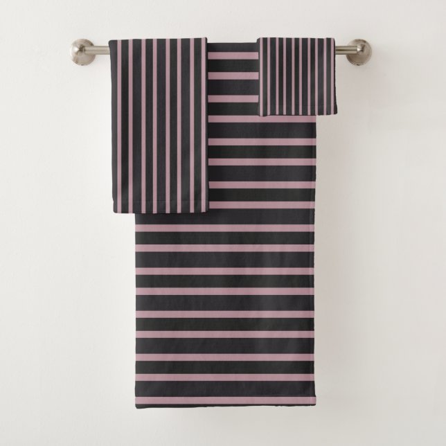 Light Mauve and Thunder Gray Stripes Bath Towel Set (Insitu)