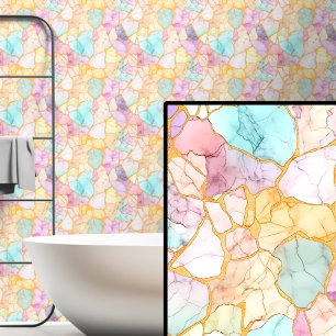 Light Mauve Pink Purple Aqua Yellow Gold Marbled  Wallpaper