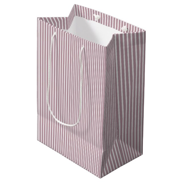 Light Mauve Purple and White Stripe Pattern Medium Gift Bag (Front Angled)
