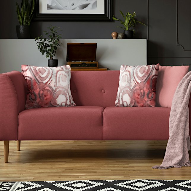 Light Mauve Taupe Red Pink Ivory Circles Art Cushion (Creator Uploaded)