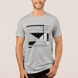 Light & Medium Grey Black Geometric Abstract Art Tri-Blend Shirt