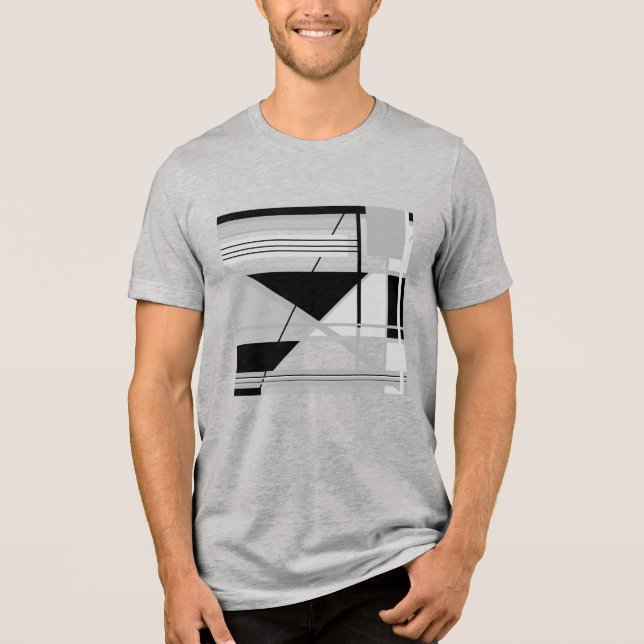 Light & Medium Grey Black Geometric Abstract Art  Tri-Blend Shirt (Front)