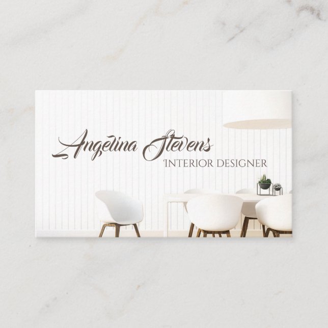 Light Minimalistic Interior Designer Decorator Business Card (Front)