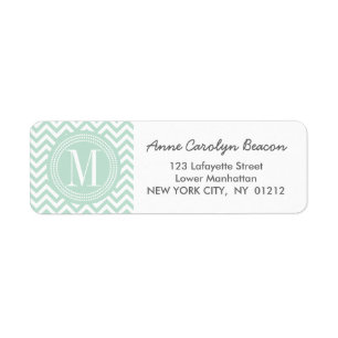 Light Mint Chevron Zigzag Personalised Monogram Return Address Label