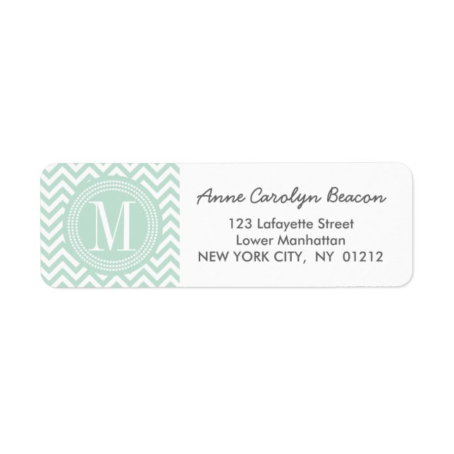 Light Mint Chevron Zigzag Personalised Monogram Return Address Label (Front)
